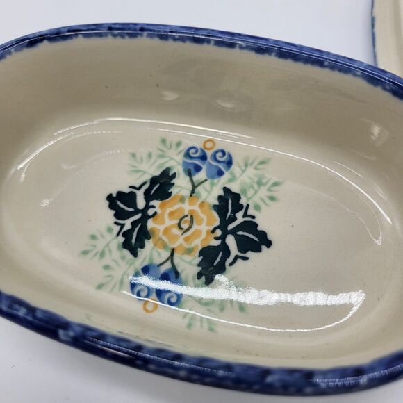 Polish Pottery Unikat Oval Lidded Trinket Box Floral Hand Painted Boleslawiec - Picture 7 of 12